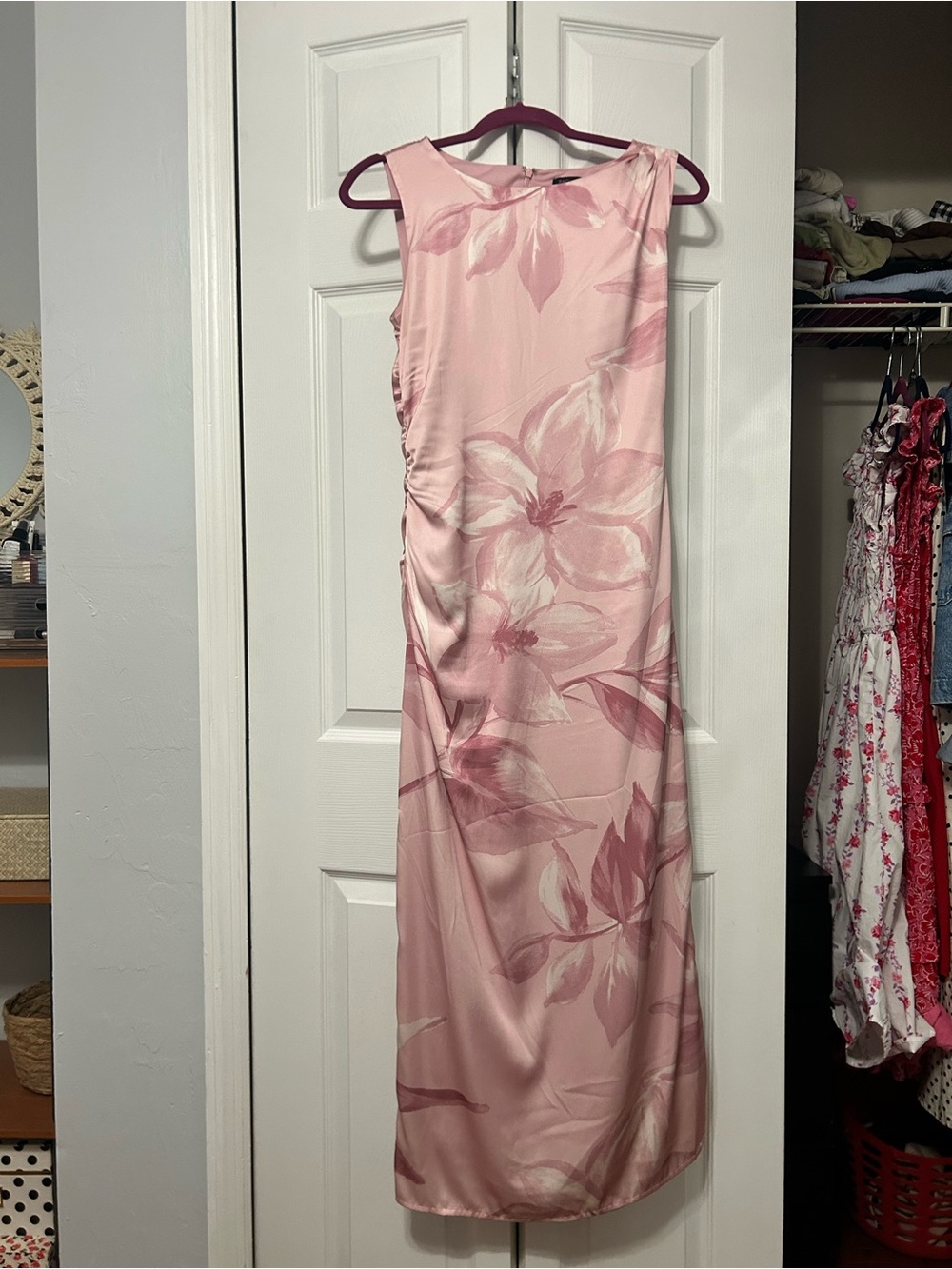 Rachel Zoe Blush Pink Floral Satin Maxi Dress